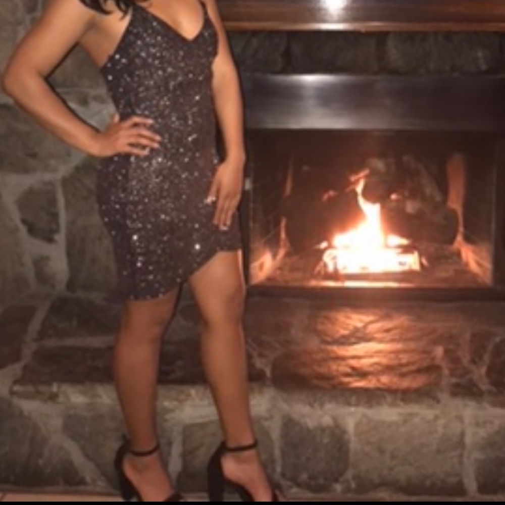 Black  Backless Sparkly Party Dress